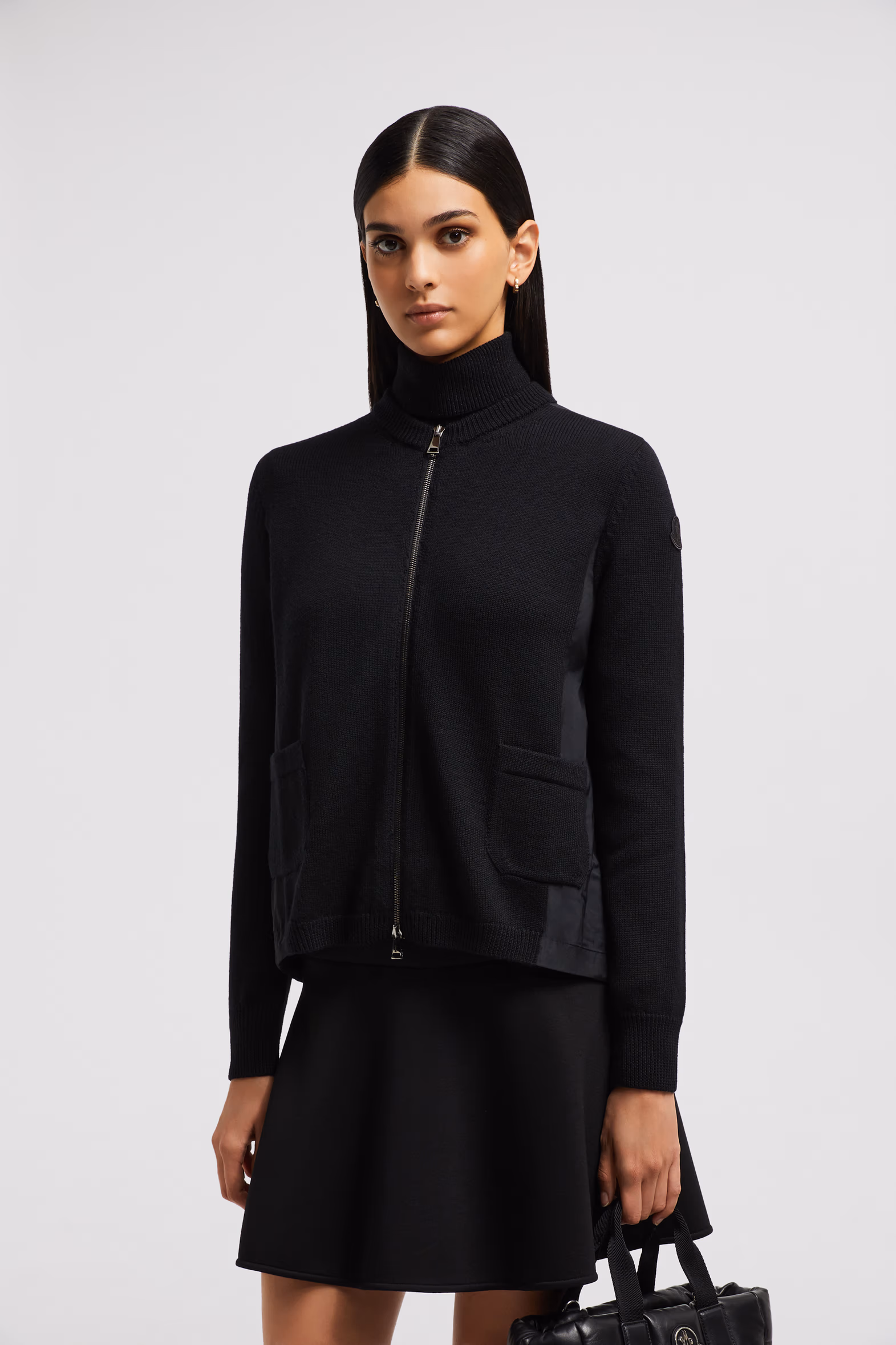Wool & Taffeta Cardigan Women Black Moncler 0